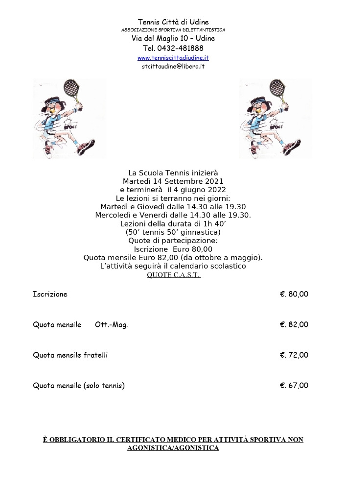 Scuola tennis 2021/22 Scuola tennis 2021/22